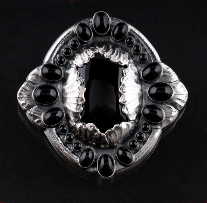 GEORG JENSEN Sterling Brooch #1 w. Black Agate. Anniversary. Silver. 1904-2014
