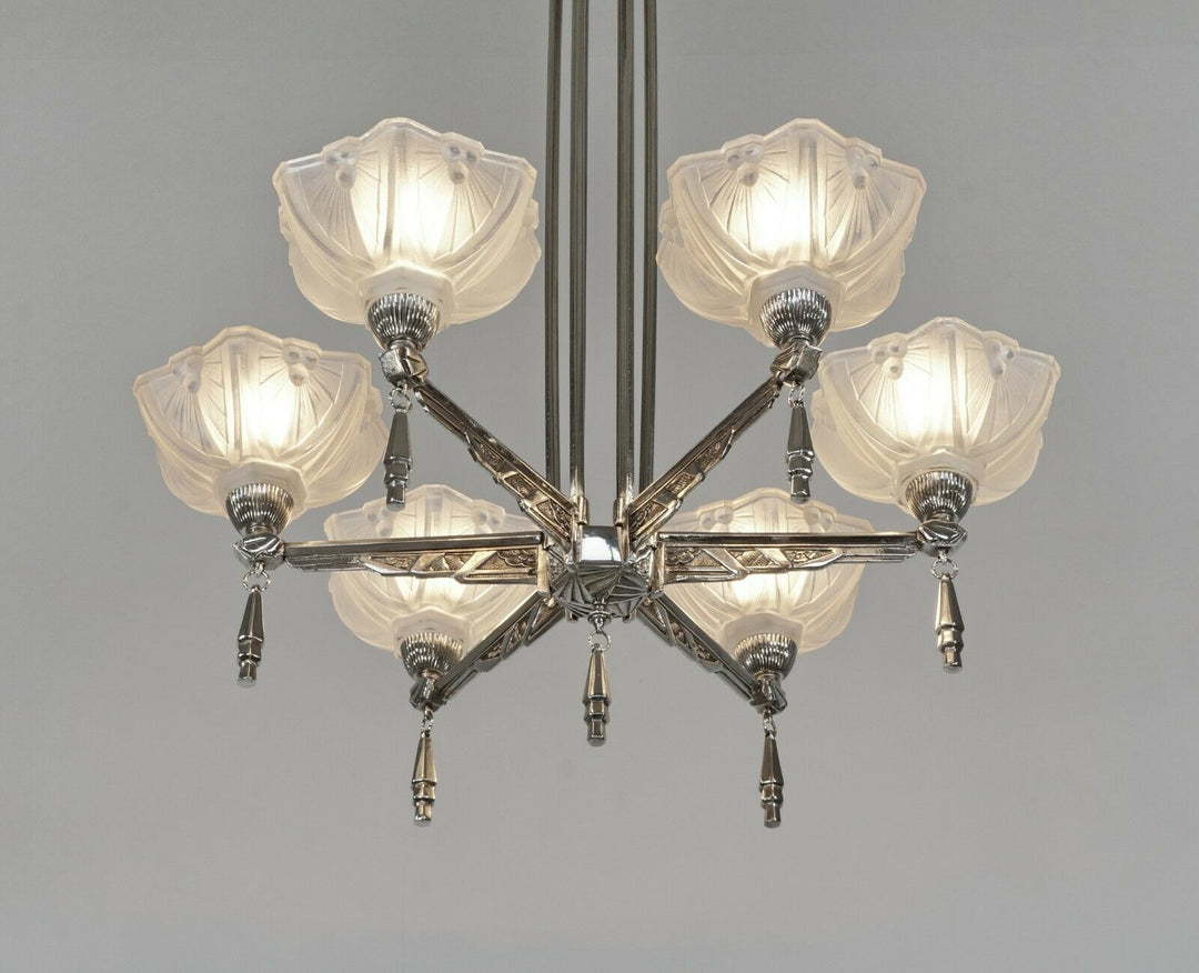 JEAN GAUTHIER (EJG) : FRENCH 1930 ART DECO CHANDELIER ... lamp muller era France