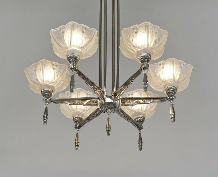 JEAN GAUTHIER (EJG) : FRENCH 1930 ART DECO CHANDELIER ... lamp muller era France