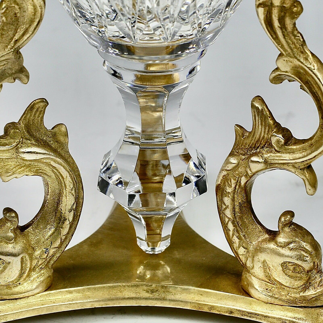 Antique French Baccarat clear crystal Urn Vase on gilt bronze Dolphins base