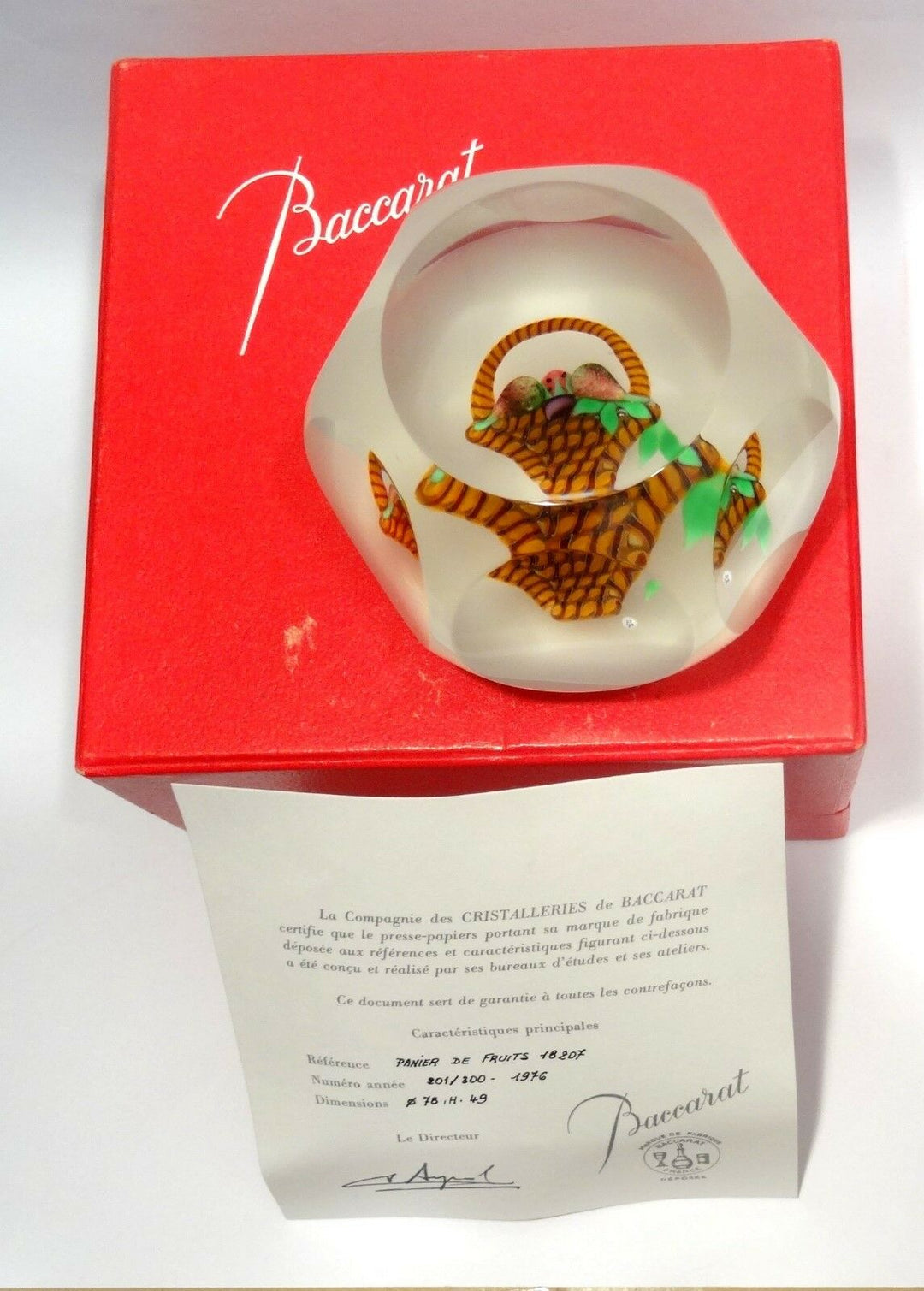Ball Paperweight Clipboard Crystal Baccarat Sulfide Basket Fruit Numbered - COA