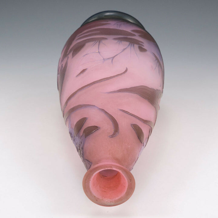 A Rare Galle Three Colour Aquatic Landscape Vase c1910