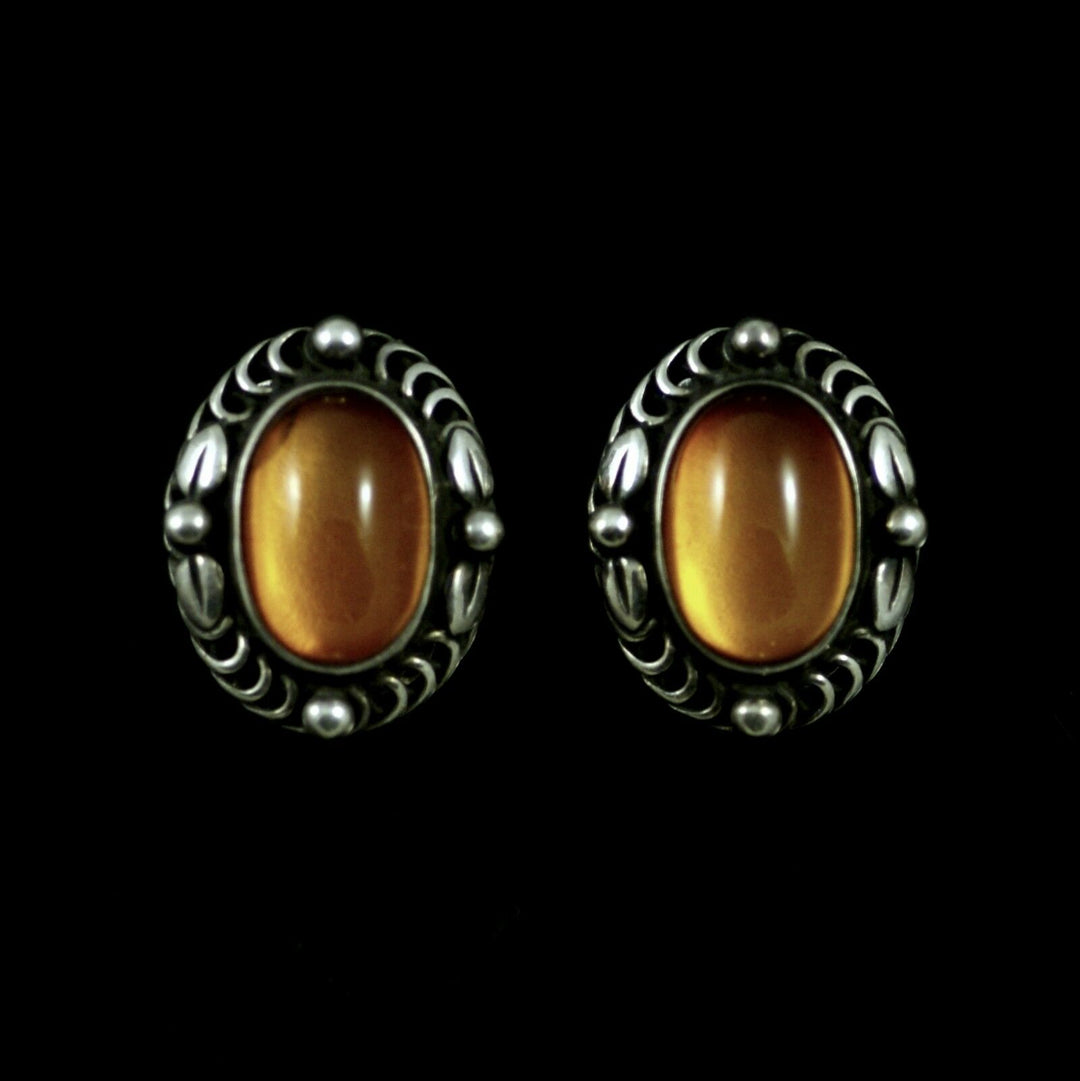 Georg Jensen. Sterling Silver Ear Clips with Amber - Heritage 1995.