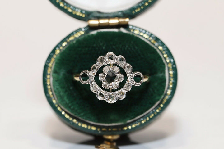 アンティーク オリジナル 14K アールデコ ナチュラルローズカットダイヤモンドのリング