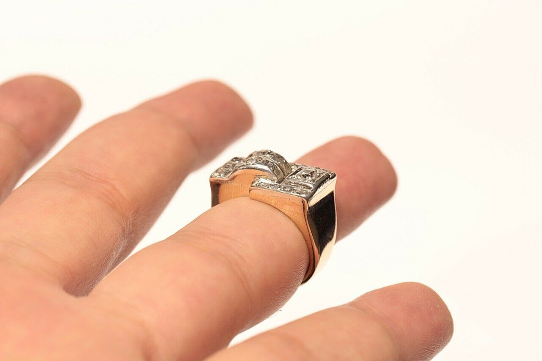 アンティーク 14K ナチュラルダイヤモンドとローズカットダイヤモンドのナイトスタイルリング