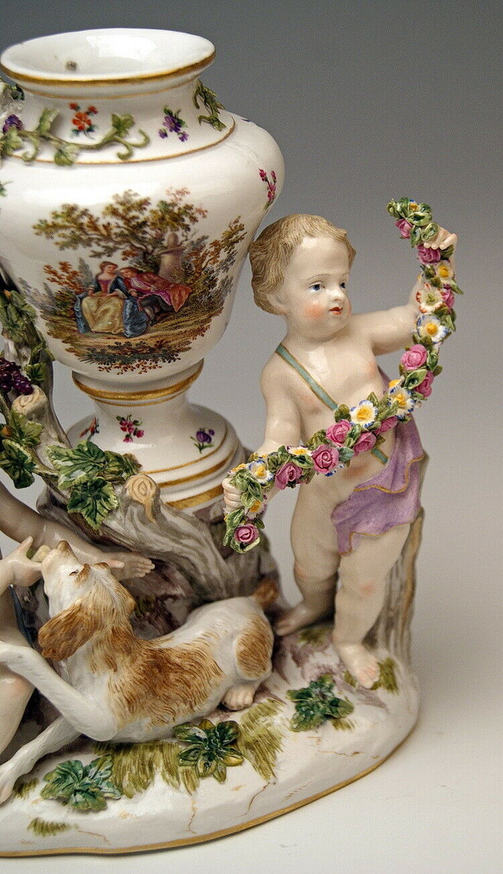 邁森 MEISSEN マイセン FIGUR GRUPPE DECKELVASE URNENFORM 2 PUTTEN MNR: 1009 UM 1830