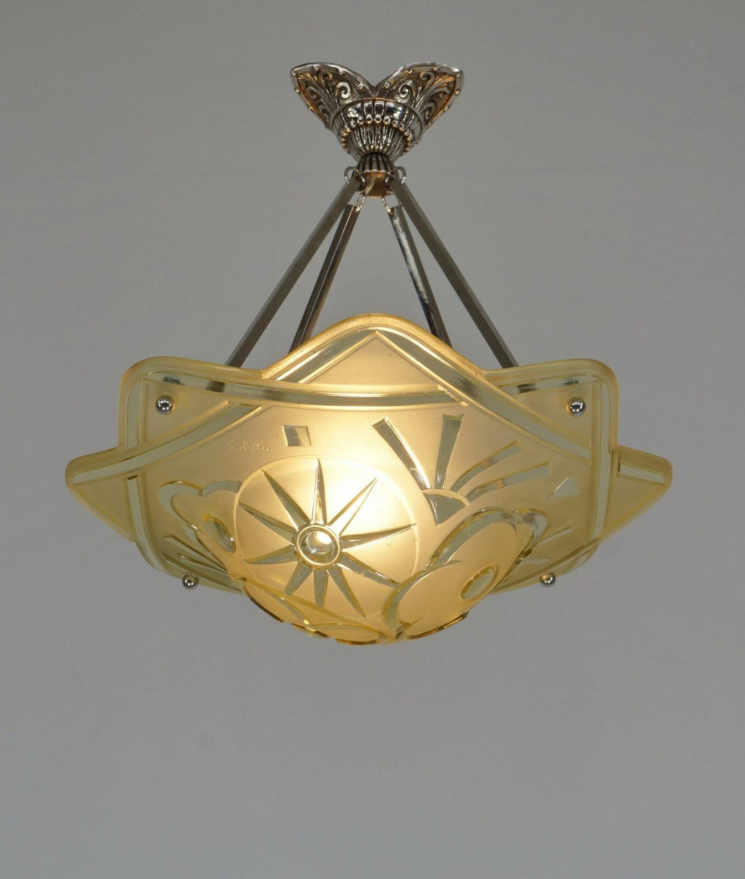 DEGUE : FRENCH 1930 ART DECO CHANDELIER ... pendant lustre lamp lampe muller era