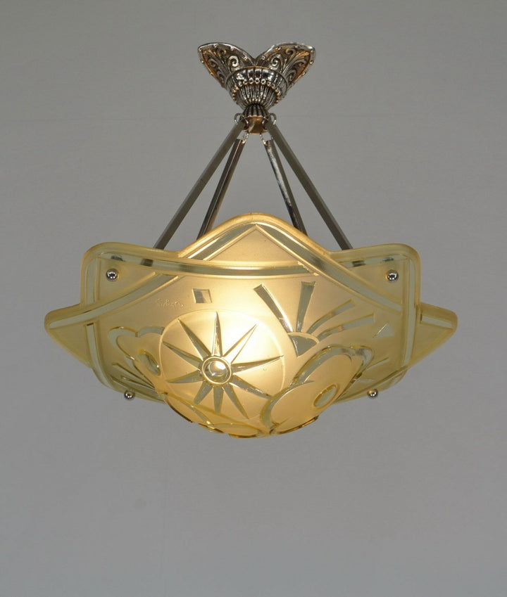 DEGUE : FRENCH 1930 ART DECO CHANDELIER ... pendant lustre lamp lampe muller era