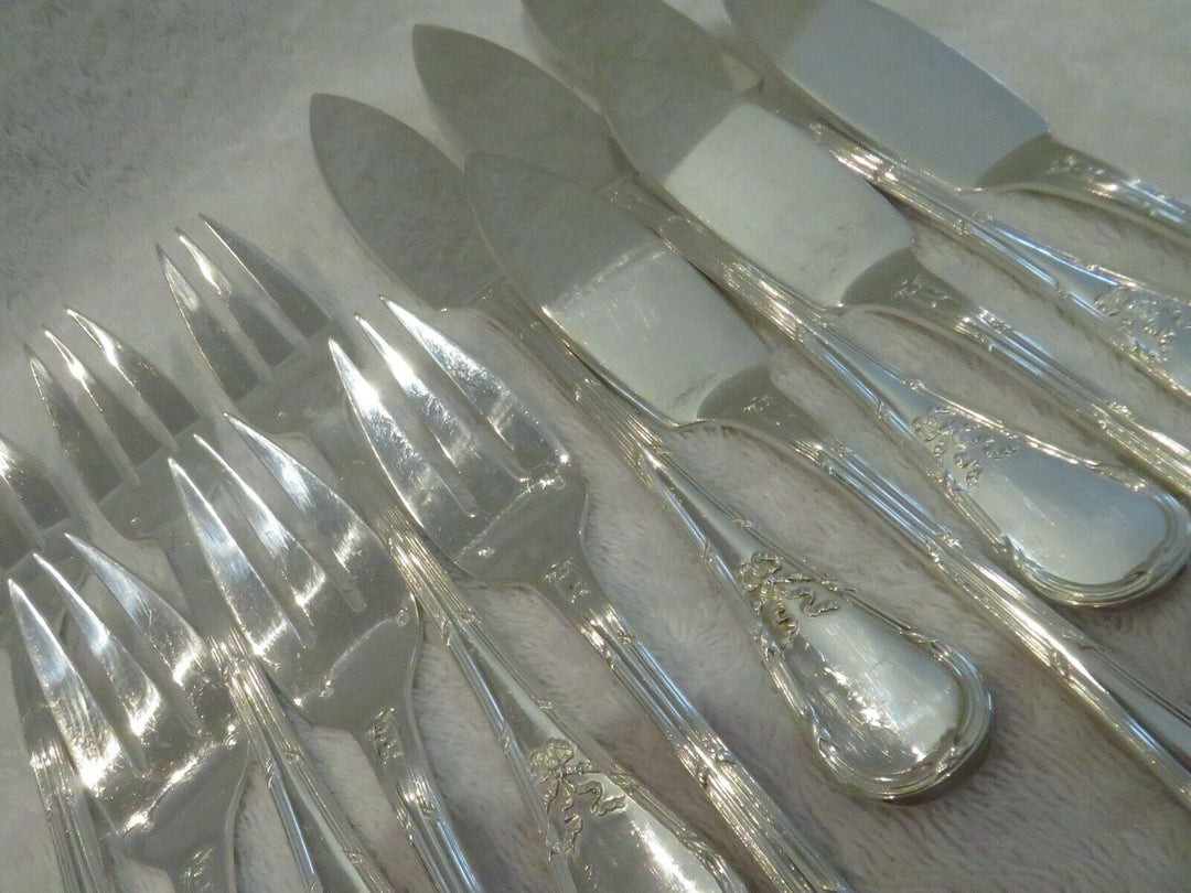 early 20th c french 950 silver 12p fish cutlery set Puiforcat Louis XVI st ety