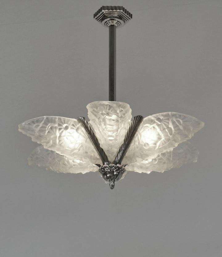 HUBENS & DEGUÉ : FRENCH 1930 ART DECO CHANDELIER ........ muller daum era France