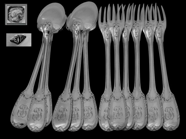 Puiforcat French Sterling Silver Dinner Flatware Set 12 pc Neoclassical