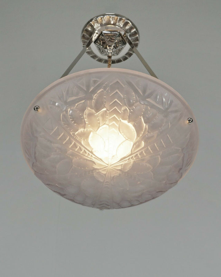 G.VIARMÉ : FRENCH 1930 ART DECO PENDANT chandelier lamp muller degue era France