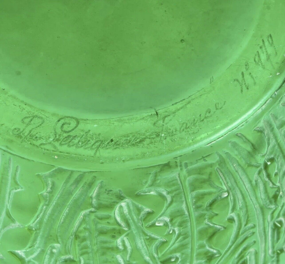 Vase Domremy René Lalique Vert Émeraude Patine Blanc R.Lalique Emerald Green