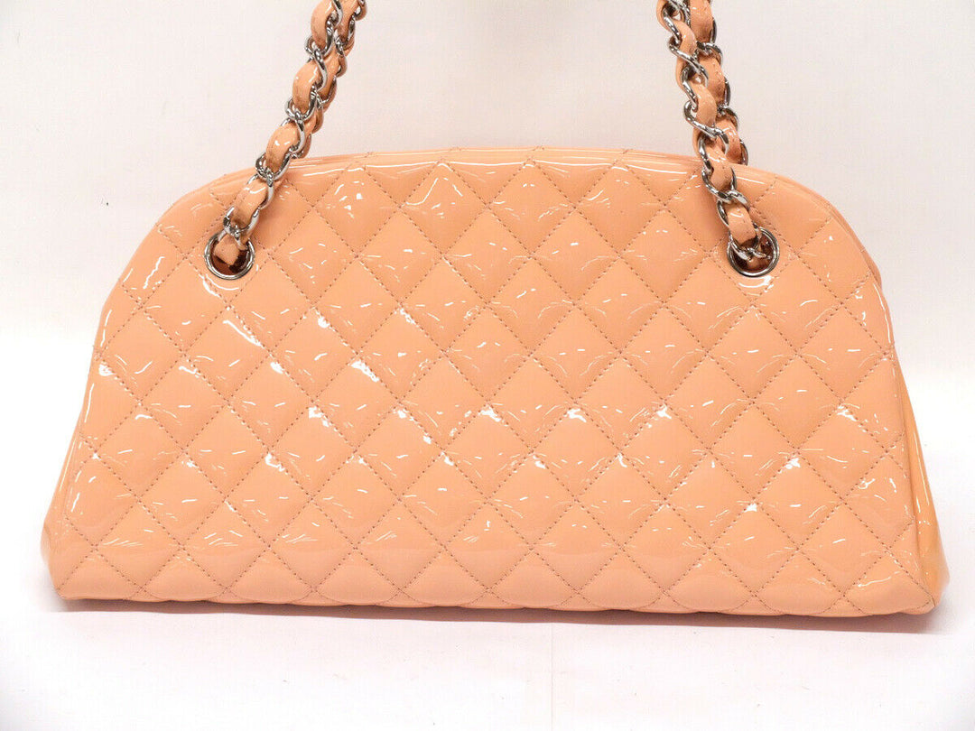 CHANEL Patent Tote Shoulder Bag Beige Pink Silver HW Medium