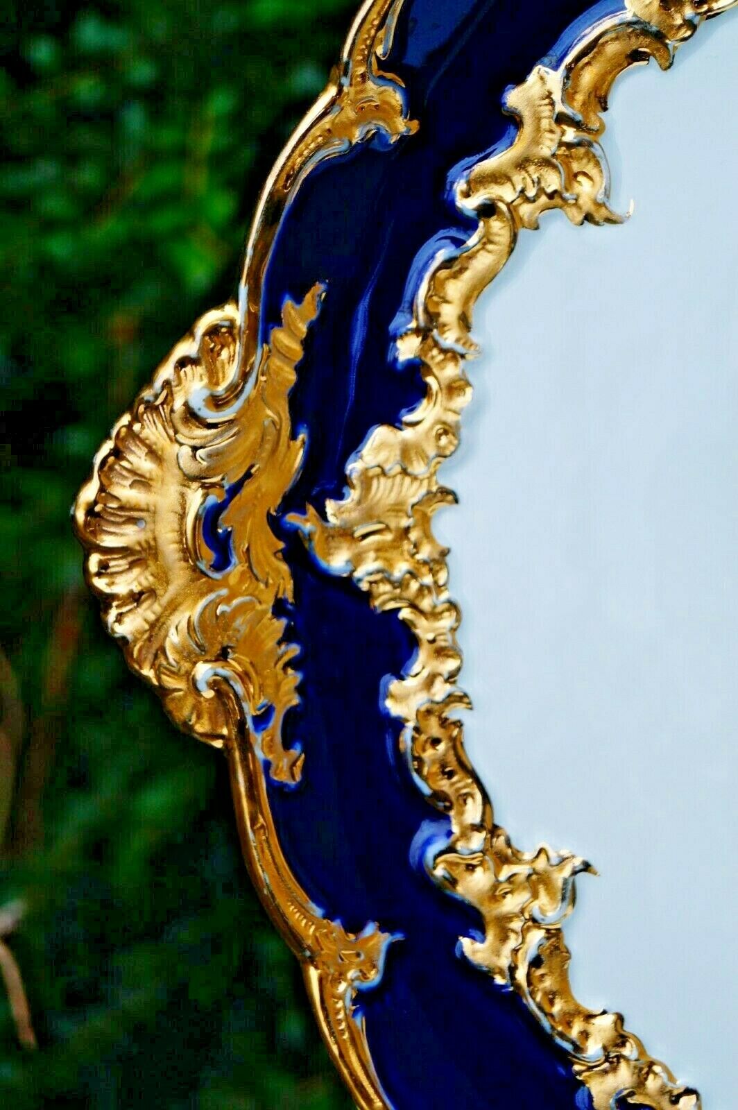 Meissen handpainted kingblue Leuteritz B form large tray with handles 19"