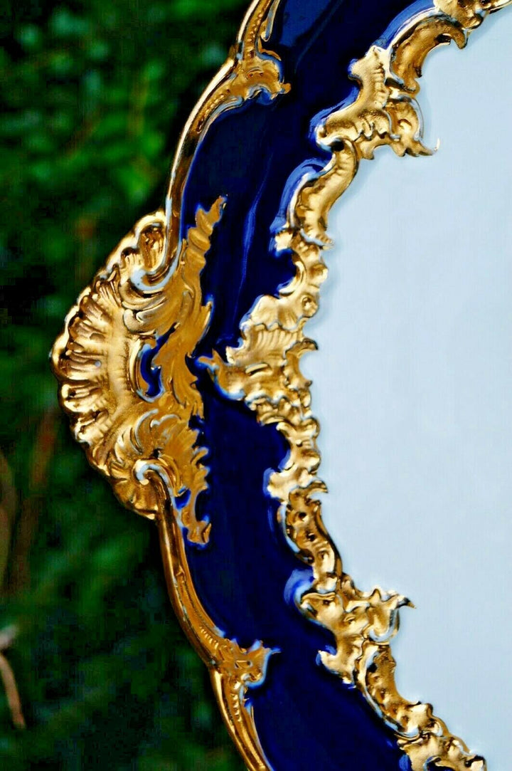 Meissen handpainted kingblue Leuteritz B form large tray with handles 19"