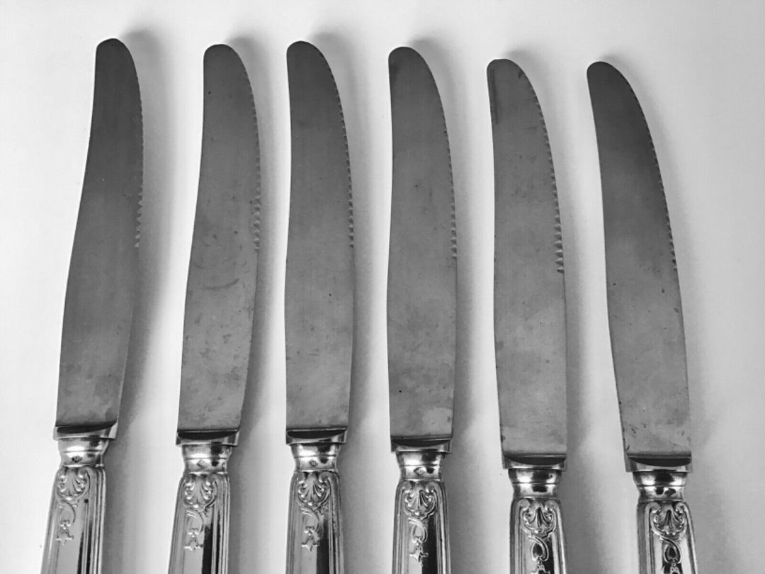 Puiforcat Moliere French solid 800 Silver Dinner meat knife 6/PS