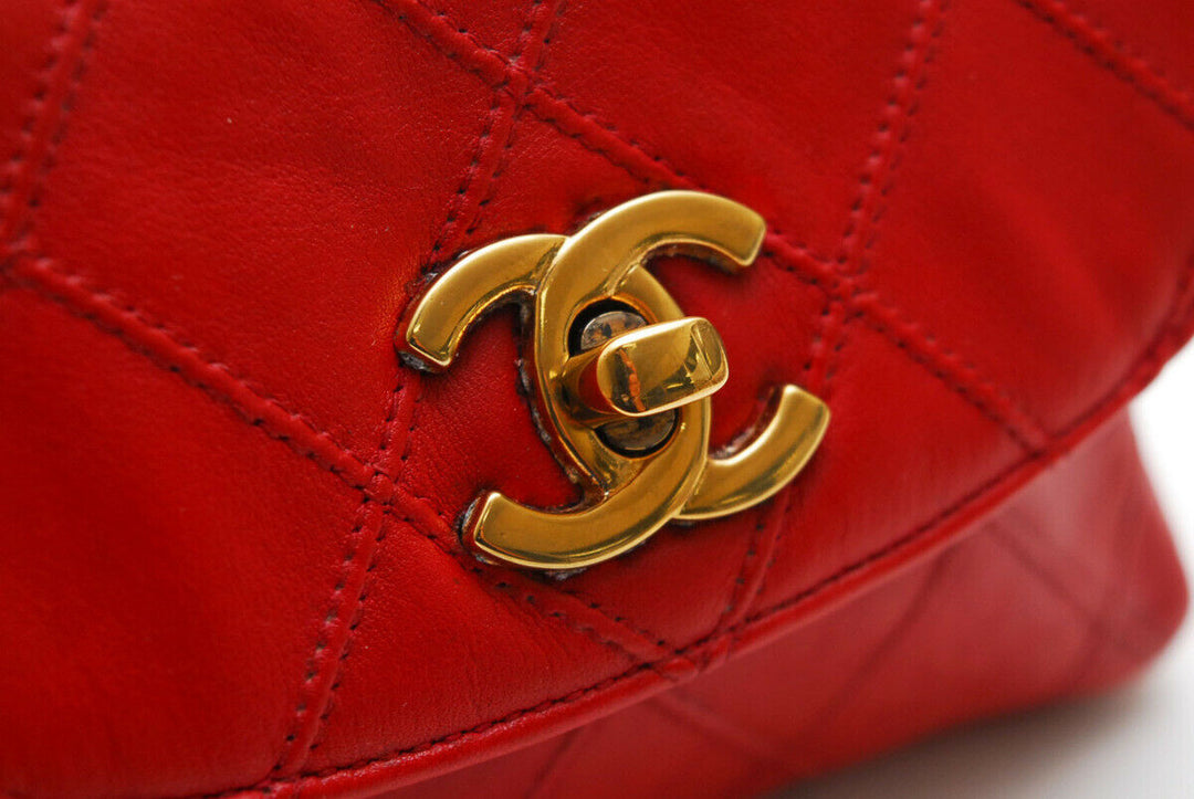 Auth CHANEL Quilted CC Chain Belt Waist Bum Bag Red Leather