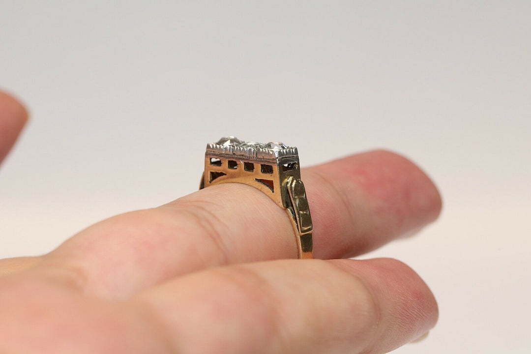 アンティーク 14K ナチュラルローズカットダイヤモンドのヴィクトリアンリング