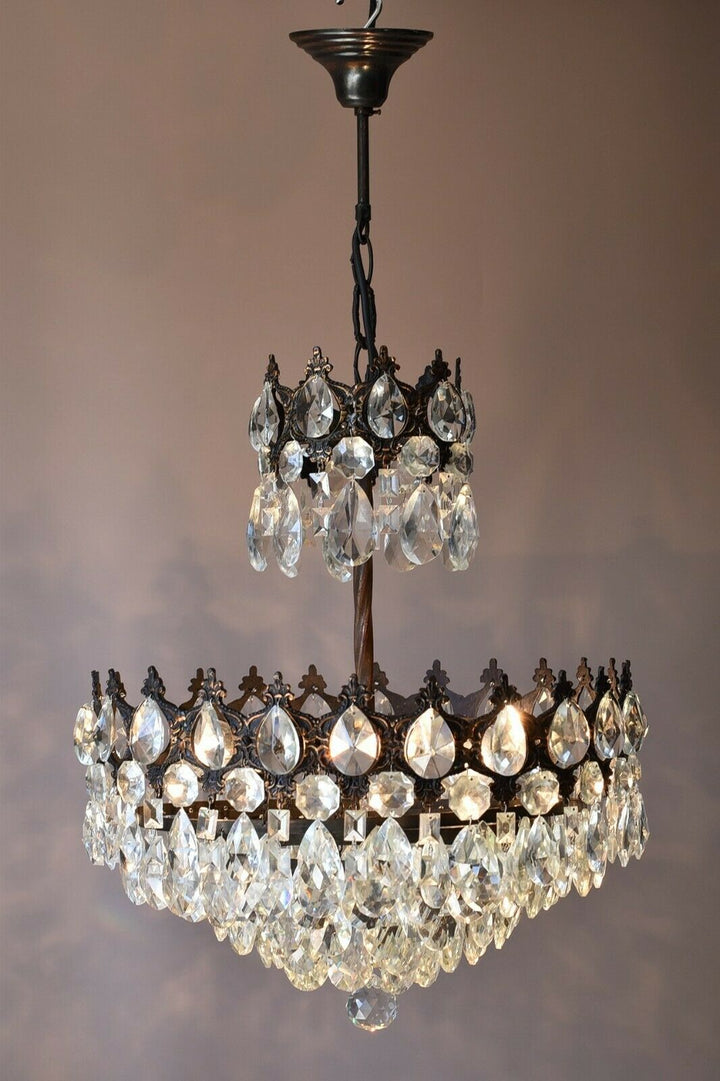 Brass Antique/ Vintage Crystal Chandelier, Hallway Lighting Light Pendant Lamp
