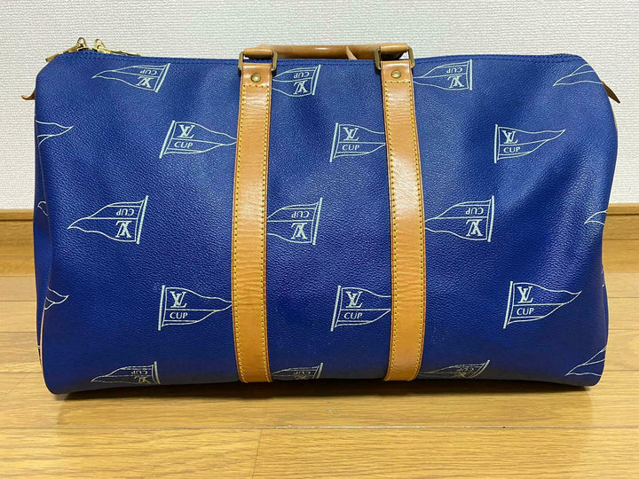 LOUIS VUITTON KEEPALL 45 BAG CUP 1992 BLUE LEATHER VINTAGE Boston LV2