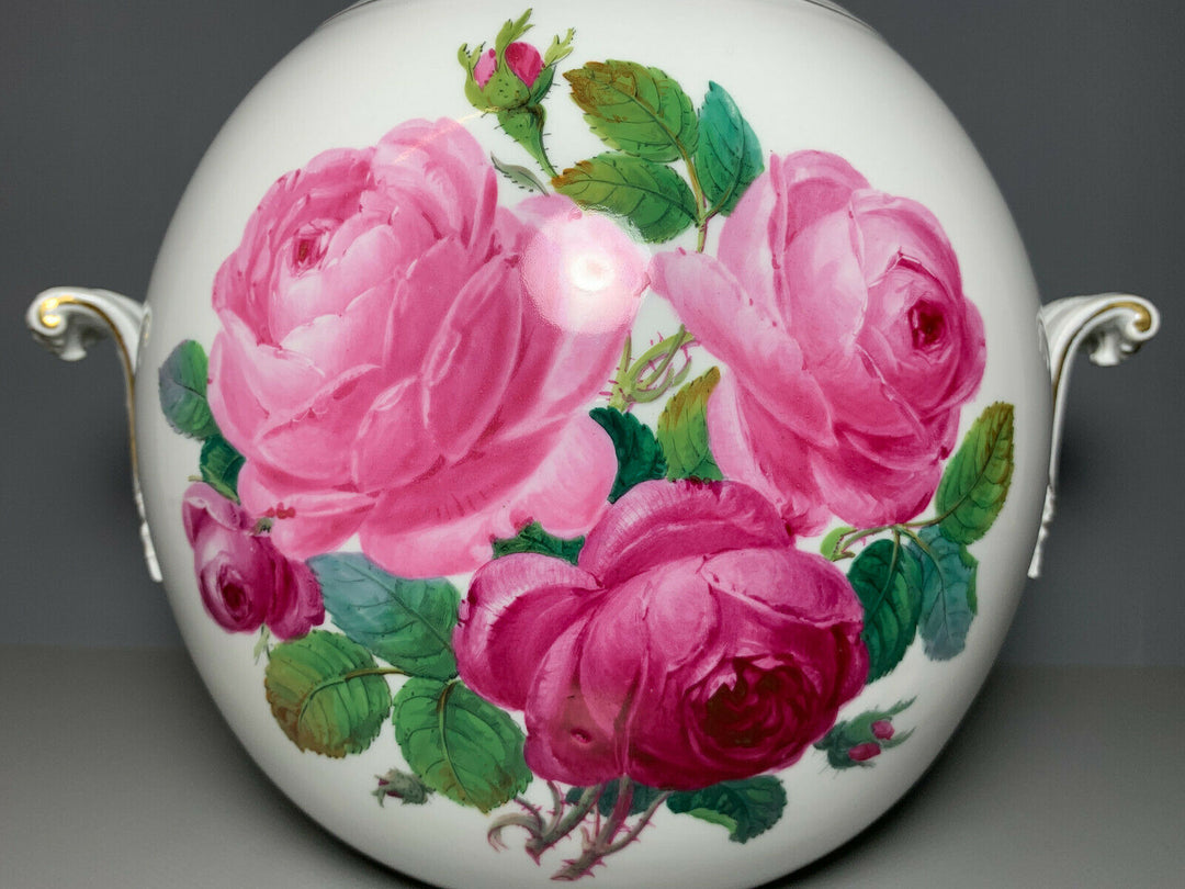 GROSSE MEISSEN BOWLE DECKEL TERRINE BLUMEN ROSEN ROSENMALEREI GUTER ZUSTAND