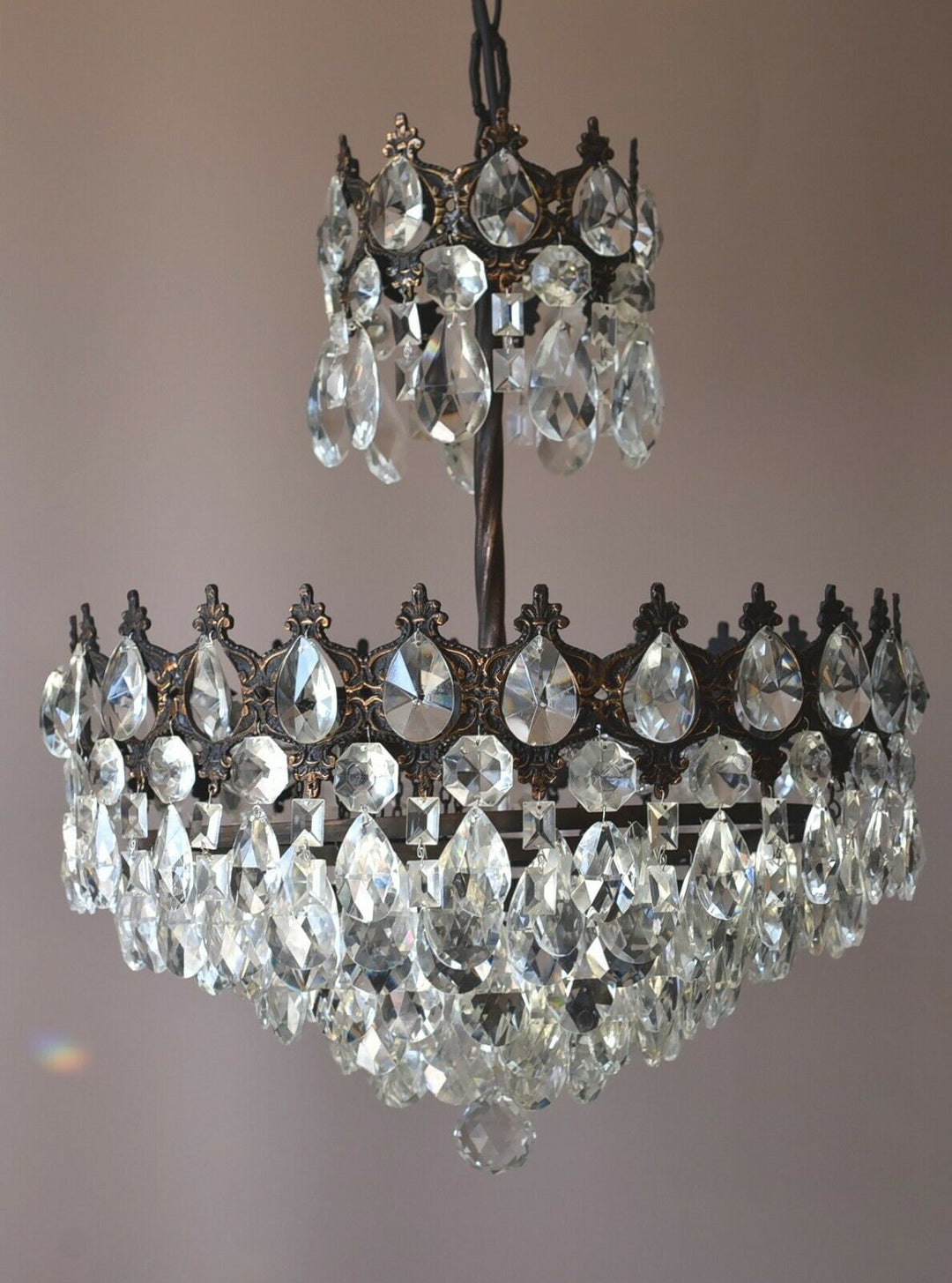 Brass Antique/ Vintage Crystal Chandelier, Hallway Lighting Light Pendant Lamp