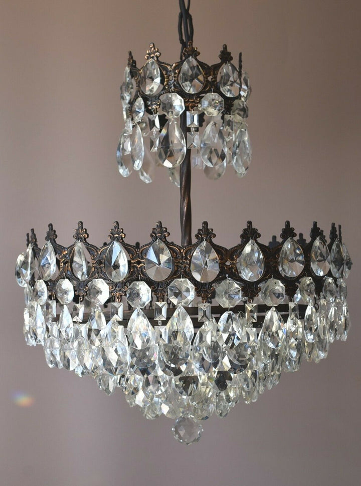 Brass Antique/ Vintage Crystal Chandelier, Hallway Lighting Light Pendant Lamp
