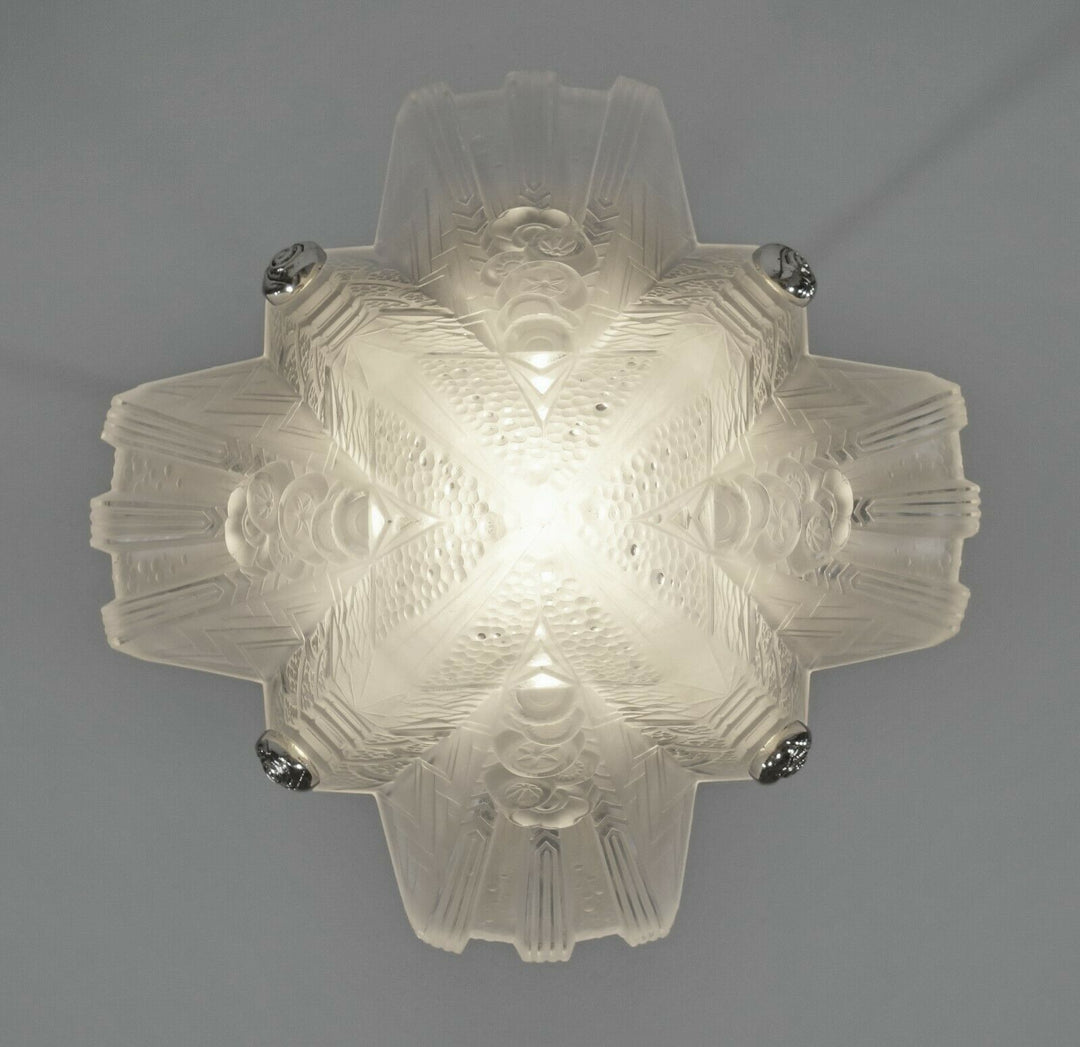PETITOT & MULLER : FRENCH 1930 ART DECO PENDANT CHANDELIER . lamp ceiling light