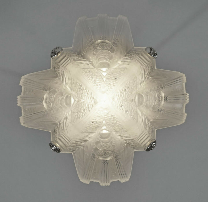 PETITOT & MULLER : FRENCH 1930 ART DECO PENDANT CHANDELIER . lamp ceiling light