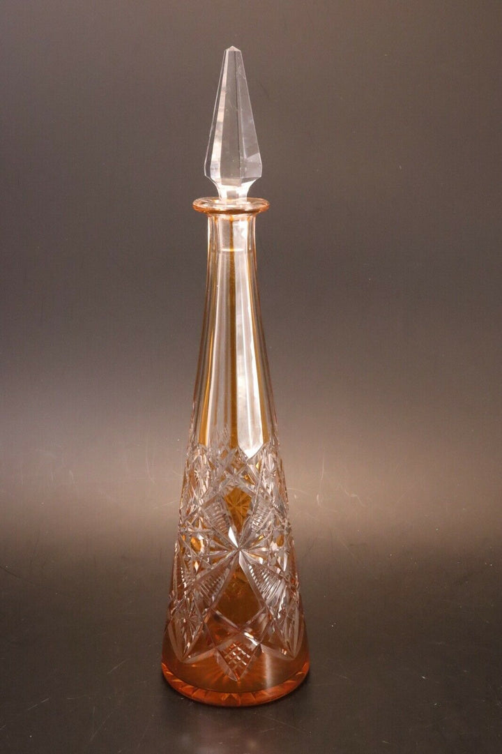 Carafe Baccarat cristal double Overlay taillé Lagny decanter vin du Rhin orange