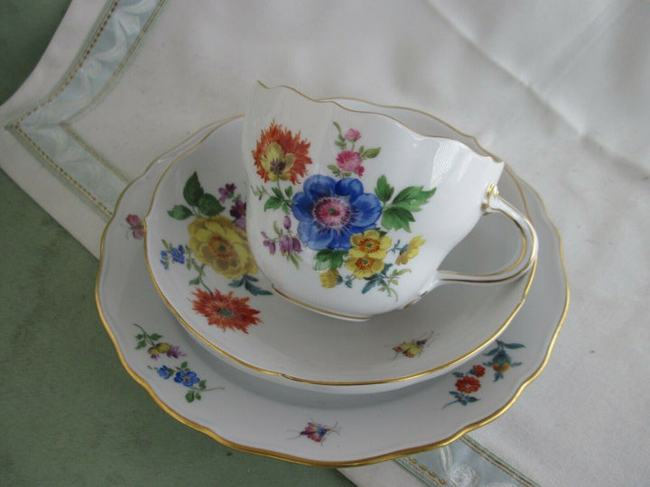 Schöne Meissen Kaffee-Sammeltasse mit vielen Blumen, Insekten-Malerei und Gold