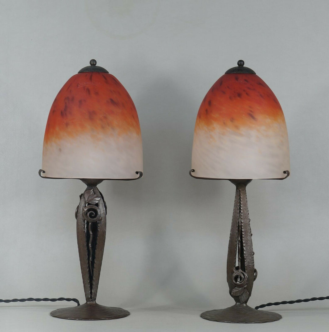 SCHNEIDER : PAIR OF FRENCH 1930 ART DECO LAMPS wrought iron ........ lamp France