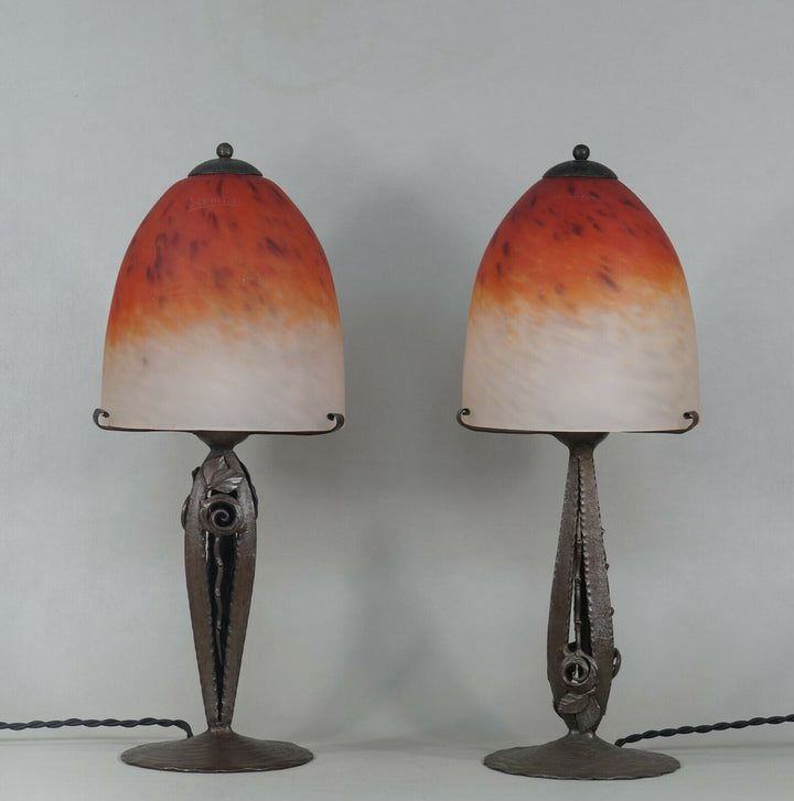 SCHNEIDER : PAIR OF FRENCH 1930 ART DECO LAMPS wrought iron ........ lamp France