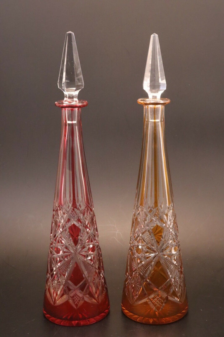 Carafe Baccarat cristal double Overlay taillé Lagny decanter vin du Rhin rubis