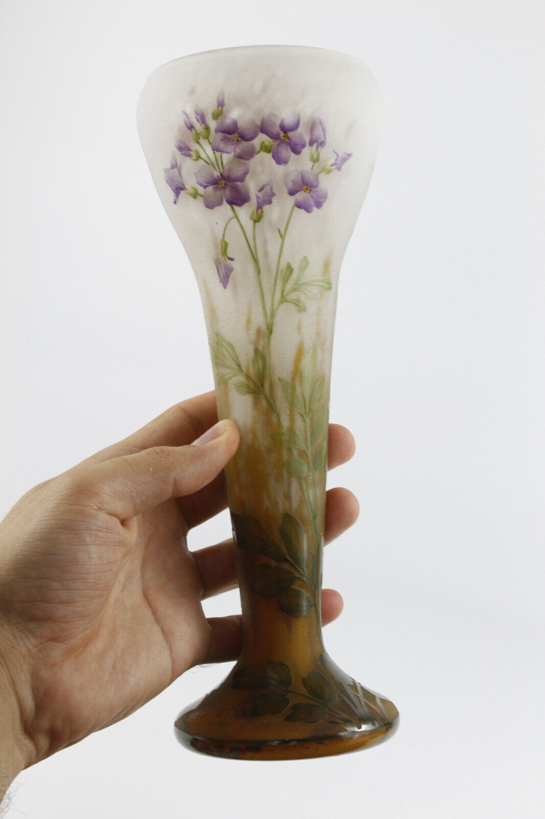 ドーム兄弟(DAUM NANCY)大根の花のトランペット型花瓶 1900年代
