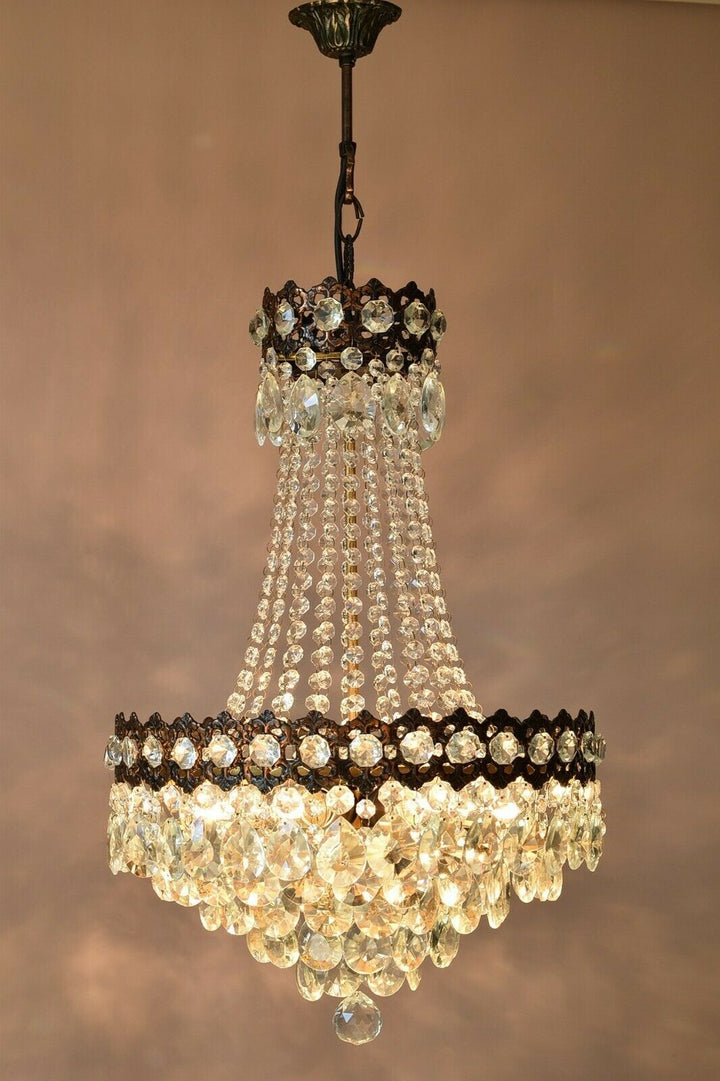 Vintage Crystal Chandelier, Antique French Style Lighting, lamp, Ceiling Light