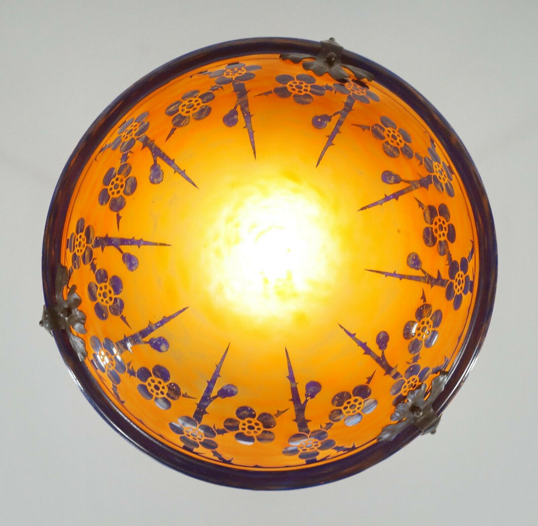 SCHNEIDER : FRENCH 1920 ART DECO PENDANT Le Verre Français cameo chandelier 1925
