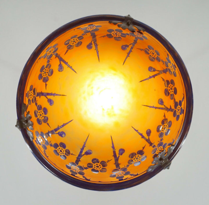 SCHNEIDER : FRENCH 1920 ART DECO PENDANT Le Verre Français cameo chandelier 1925
