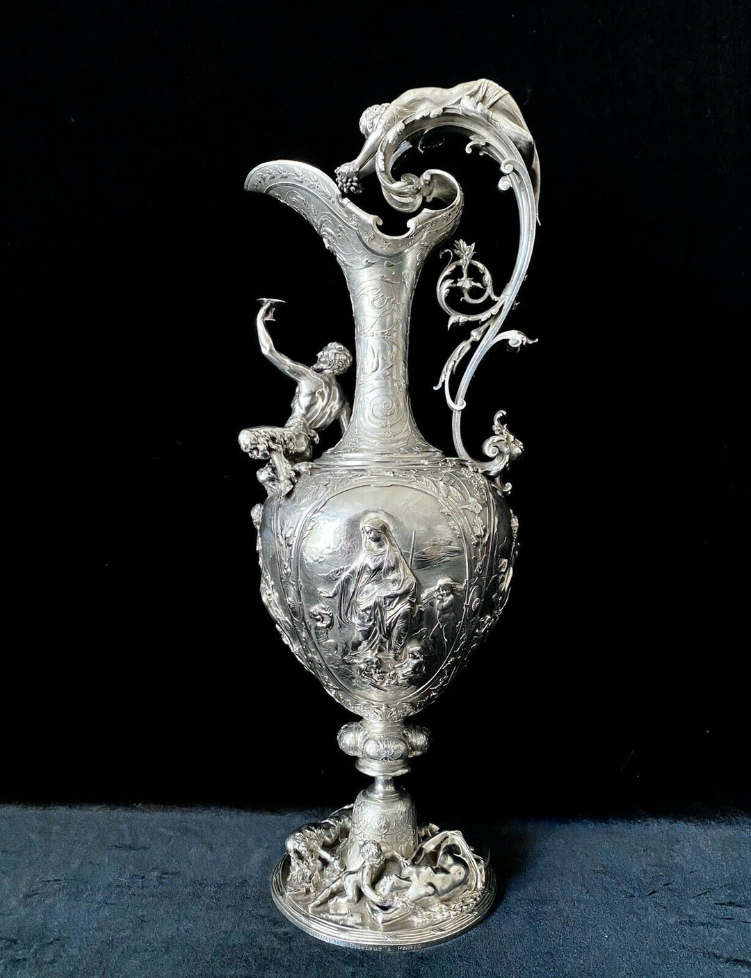 ODIOT UNIQUE FIGURAL EWER PARIS EXHIBITION 1878 TREASURE FRENCH STERLING SILVER
