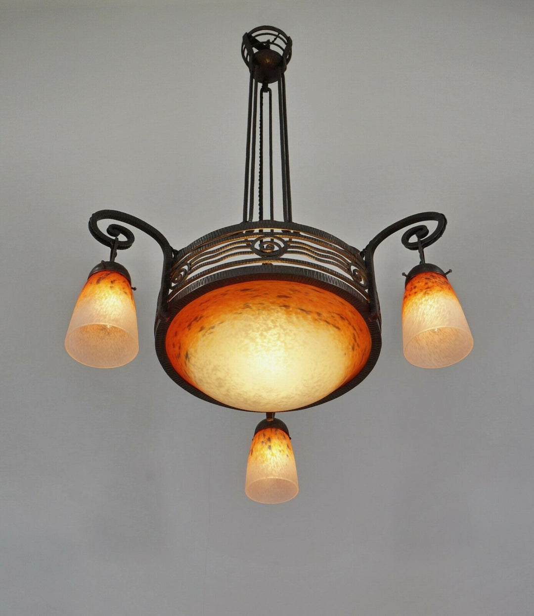 FOURNET & SCHNEIDER : signed FRENCH 1930 ART DECO CHANDELIER .... lamp daum era