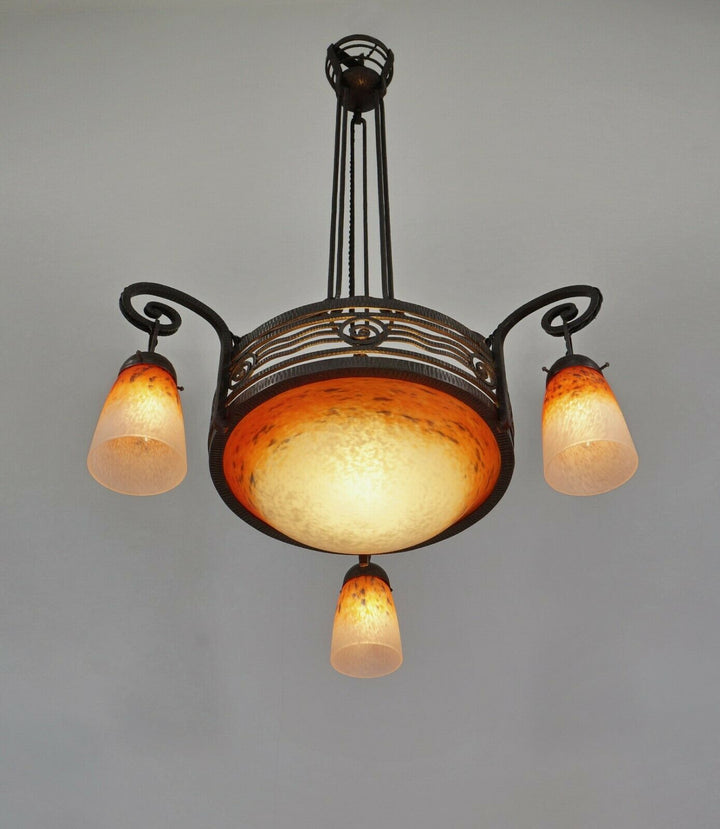 FOURNET & SCHNEIDER : signed FRENCH 1930 ART DECO CHANDELIER .... lamp daum era