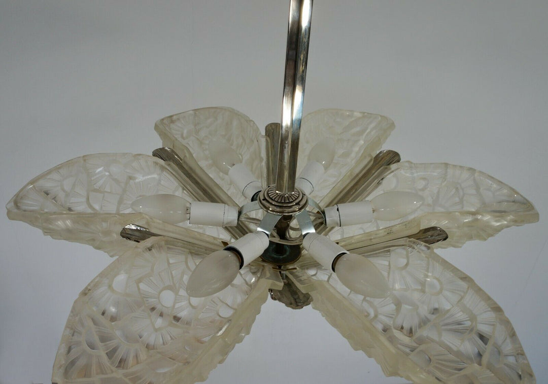 HUBENS & DEGUÉ : FRENCH 1930 ART DECO CHANDELIER ........ muller daum era France