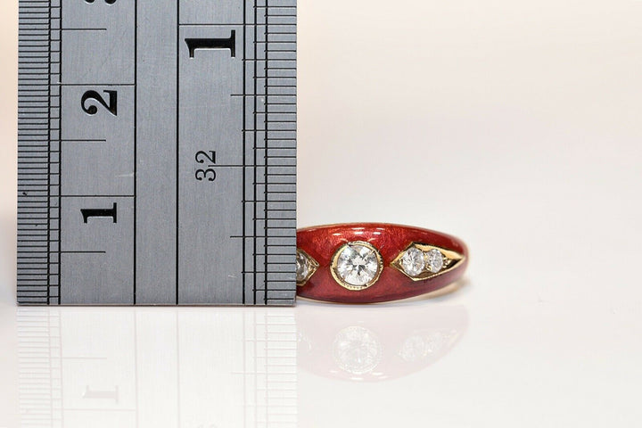 14K ナチュラルダイヤモンドとエナメルのリング