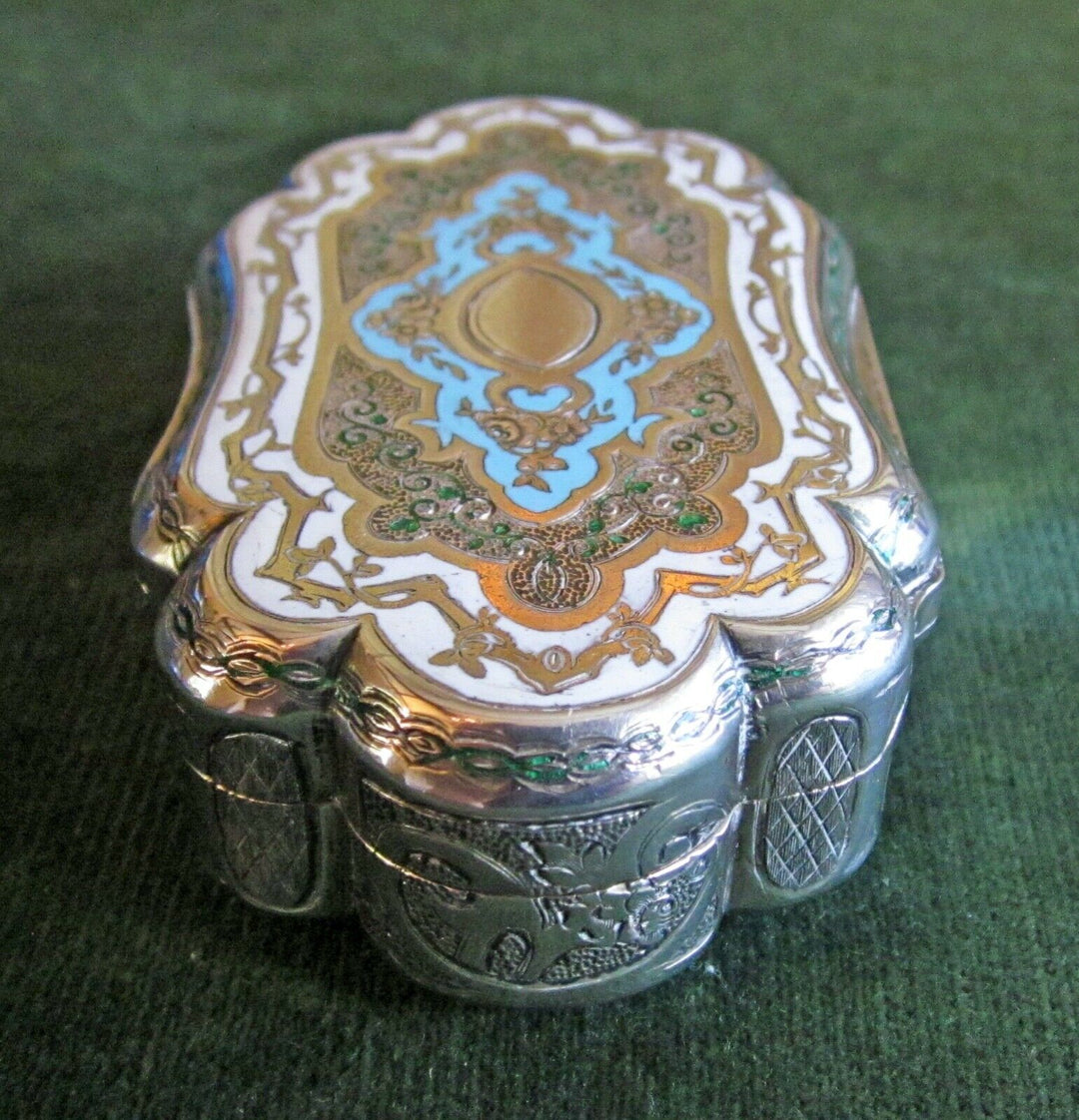 Antique / vintage French engraved silver, gilt & enamel trinket box