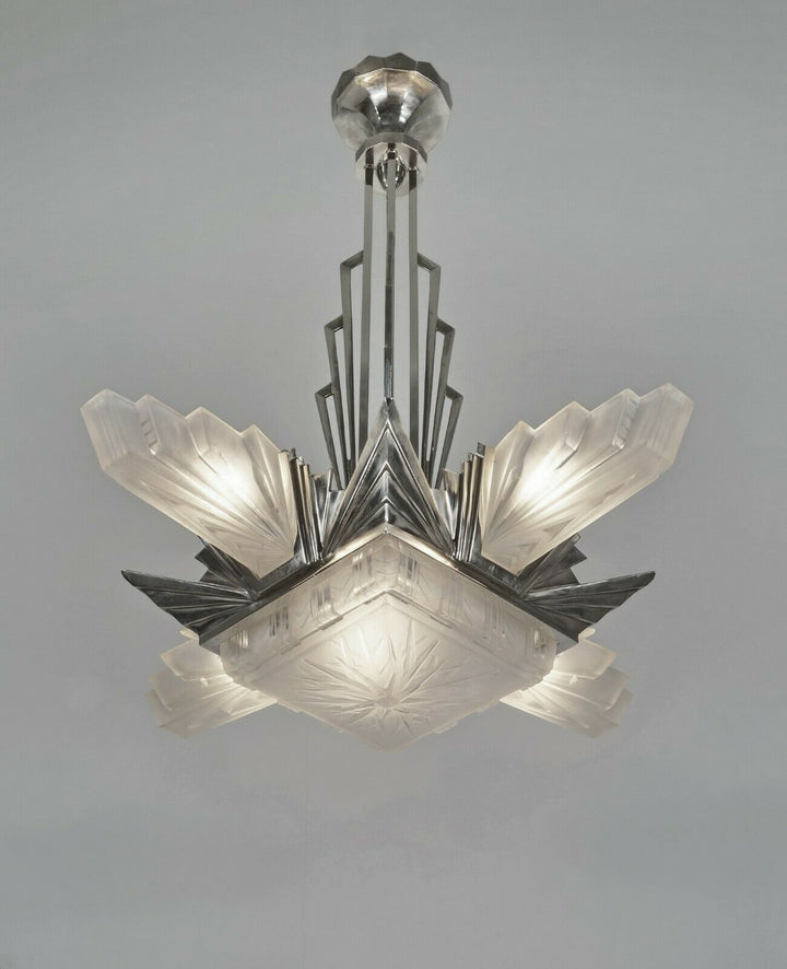 H.PETITOT : LARGE FRENCH 1930 ART DECO CHANDELIER ..... Muller freres