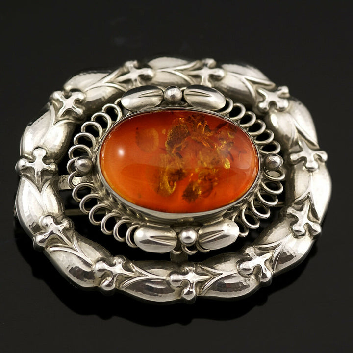 Georg Jensen Silver Brooch with Amber - #109
