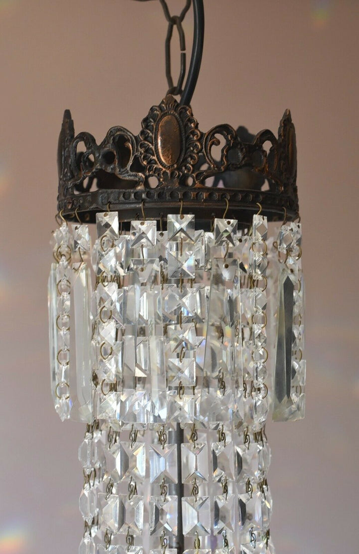 Tall French Empire Purse Crystal Chandelier Antique Vintage Light Pendant Lamp