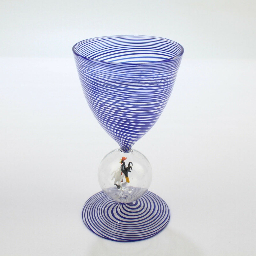 Pair of 2 Bimini Austrian Blue Swirl Wine or Cocktail Glasses - Lampwork Deco GL