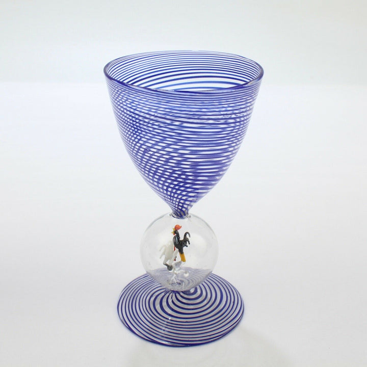 Pair of 2 Bimini Austrian Blue Swirl Wine or Cocktail Glasses - Lampwork Deco GL